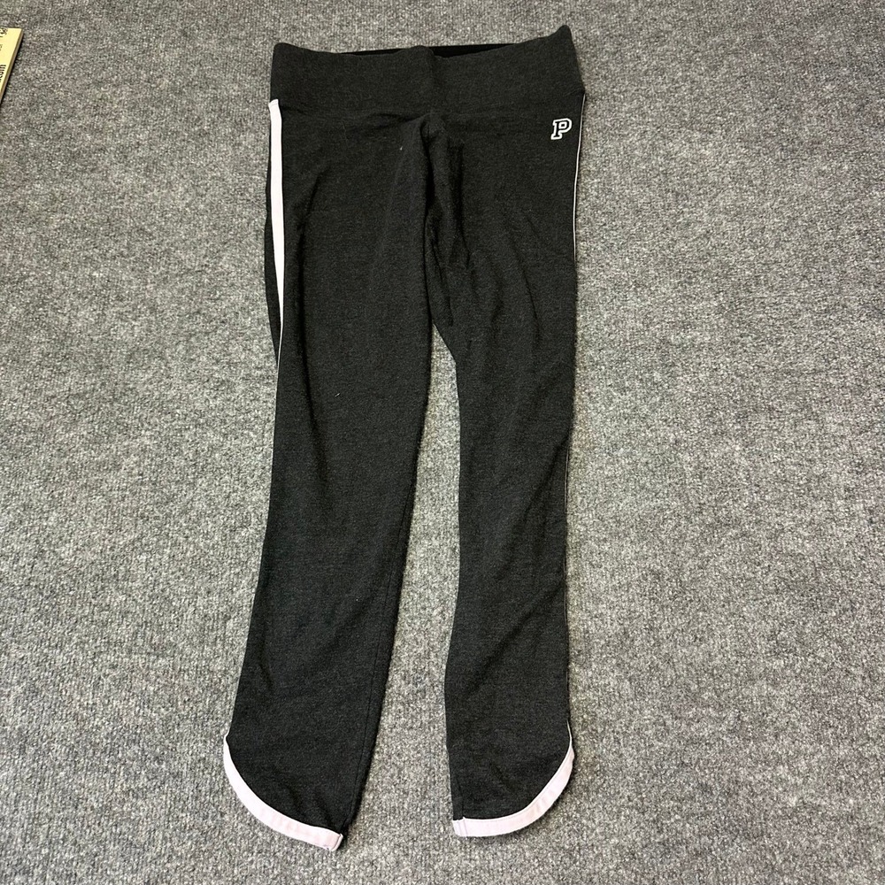 Pink Leggings Womens Size S Gray Yoga Athletic Side Stripe Tulip Hem Logo